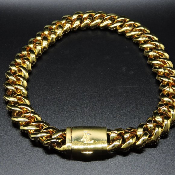 Iced London Gold Plated Diamond Prong Link Choker - Picture 10 of 11